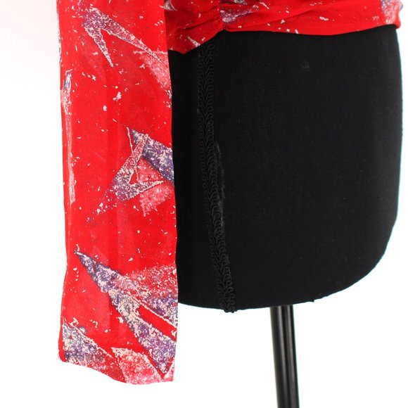 IRO Red Geometric Washable Silk Gabota Top V-Neck Long Sleeve Blouse 36 Small - Picture 4 of 10
